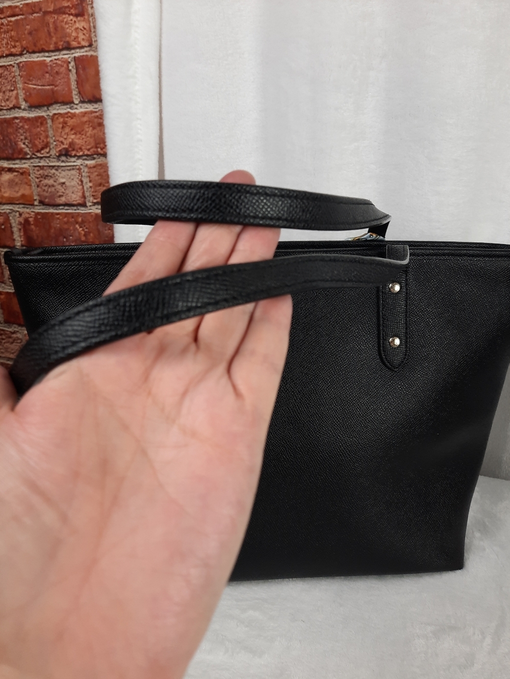 Coach Black Saffiano Leather Tote with Patterned Scarf Accent - Picture 6 of 11
